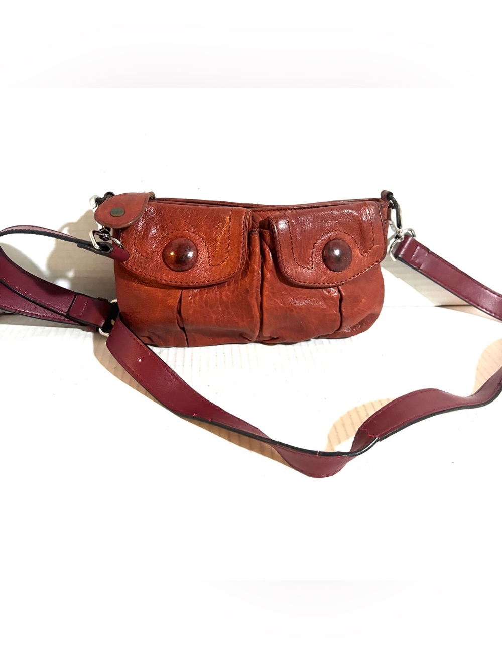 Linea Pelle vintage burgundy distressed leather crossbody bag